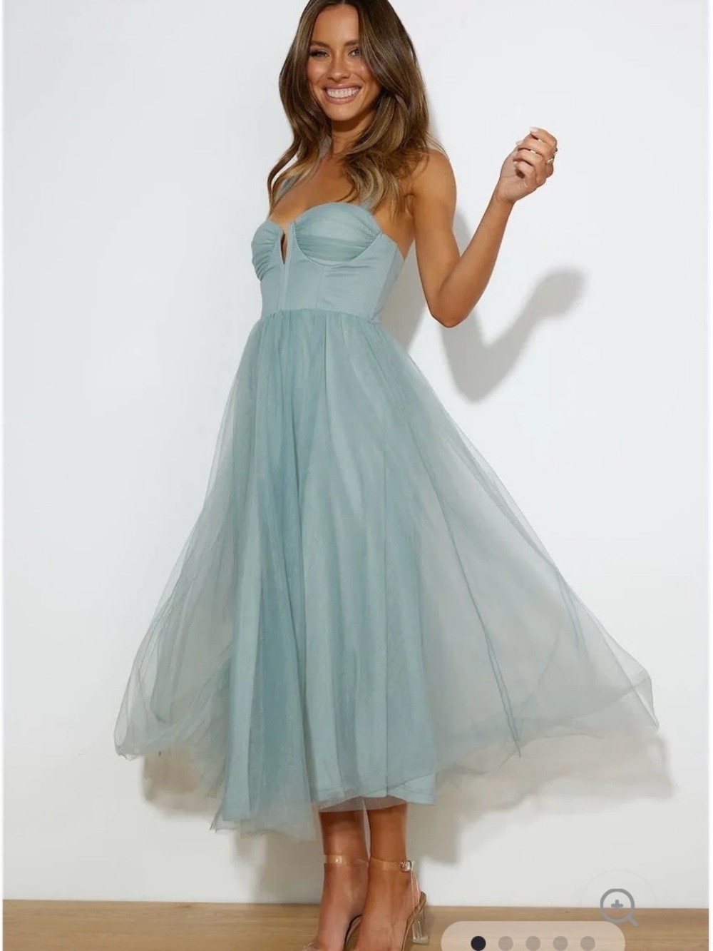 Strapless Light Blue Tulle Midi Dress
